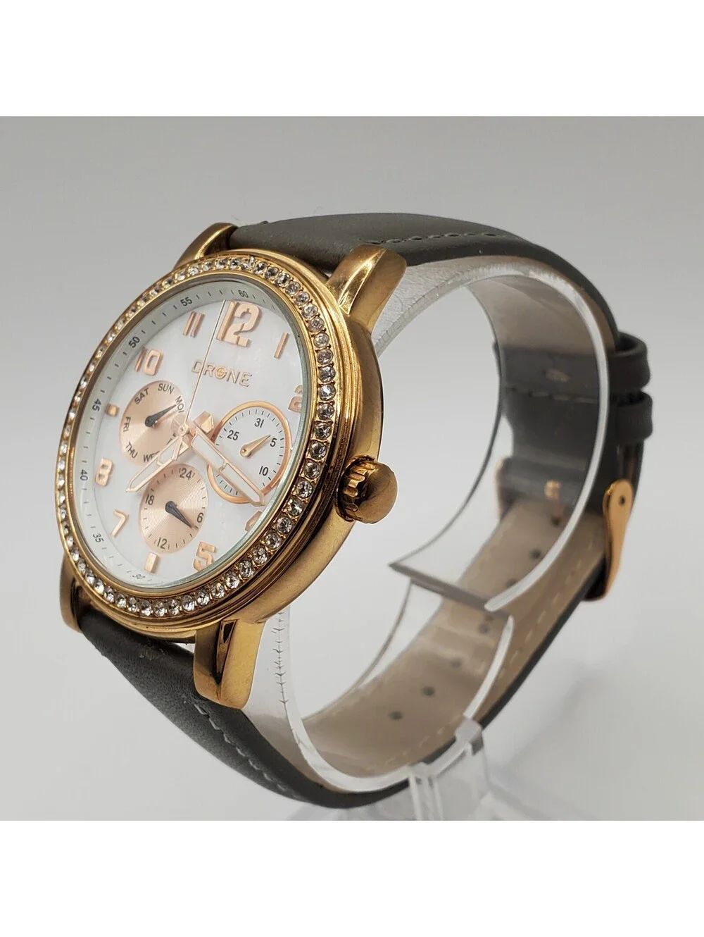 Drone Rhinestone Rose Gold Womens 38mm Multifunction Watch New Battery